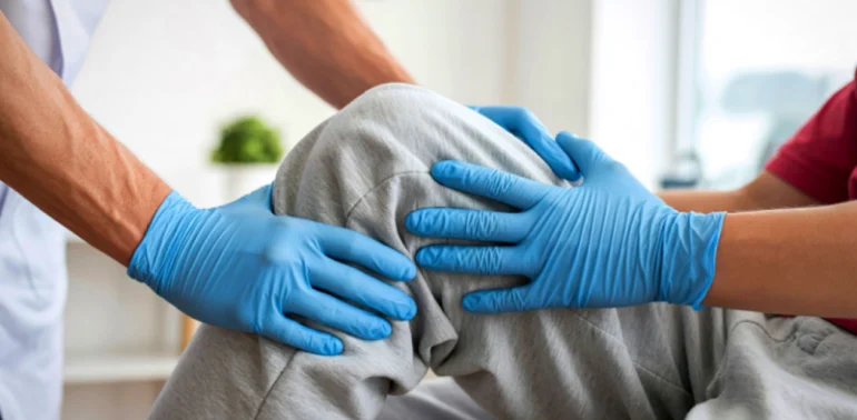 Physiotherapist providing ACL injury physiotherapy treatment at home in Karachi